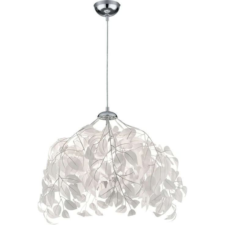 Pendelleuchte, Metall, Blätter/Äste, weiß, H 150 cm – Bild 1