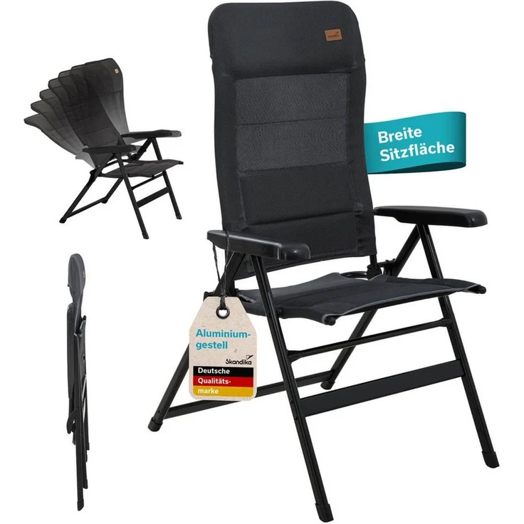 Skandika Campingstuhl Campingstuhl Lepola XL, faltbar aus Aluminium, Alu-Gartenstuhl (Anti-Rutsch-Füße), verstellbare Rückenlehne, gepolstert, klappbar, hohe Lehne, bis 180 kg – Bild 1