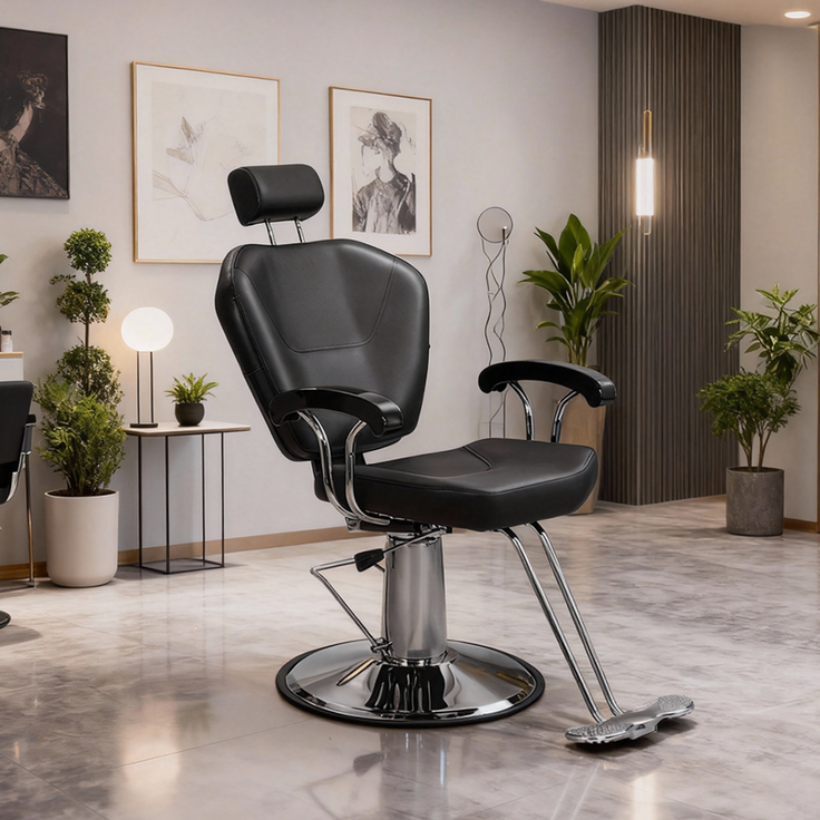 HOME NATURE WOHNKONZEPT Friseurstuhl hydraulisch, Barberstuhl höhenverstellbar, 360° drehbar, mit verstellbarer Kopfstütze, Kunstleder, Schwarz