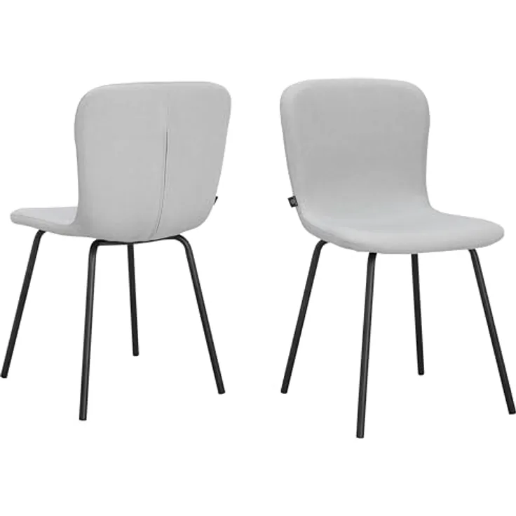 Ulmar Esszimmerstuhl 2er Set, Stoff Hellgrau, Polsterstuhl mit schwarzen Metallbeinen, moderner Essstuhl für Küche, Esszimmer und Wohnzimmer, 44 x 52 x 80 cm