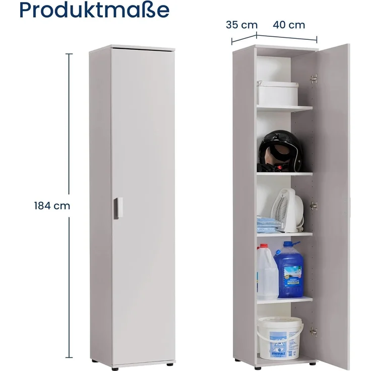 Home Collective Mehrzweckschrank Schmaler Schrank 40 cm breit mit 1 Tür & 4 Einlegeböden (Universalschrank Haushaltsschrank für Haushalt, Flur, Büro oder Schlafzimmer) 40x35x184 cm (BxTxH), Kaschmir – Bild 3