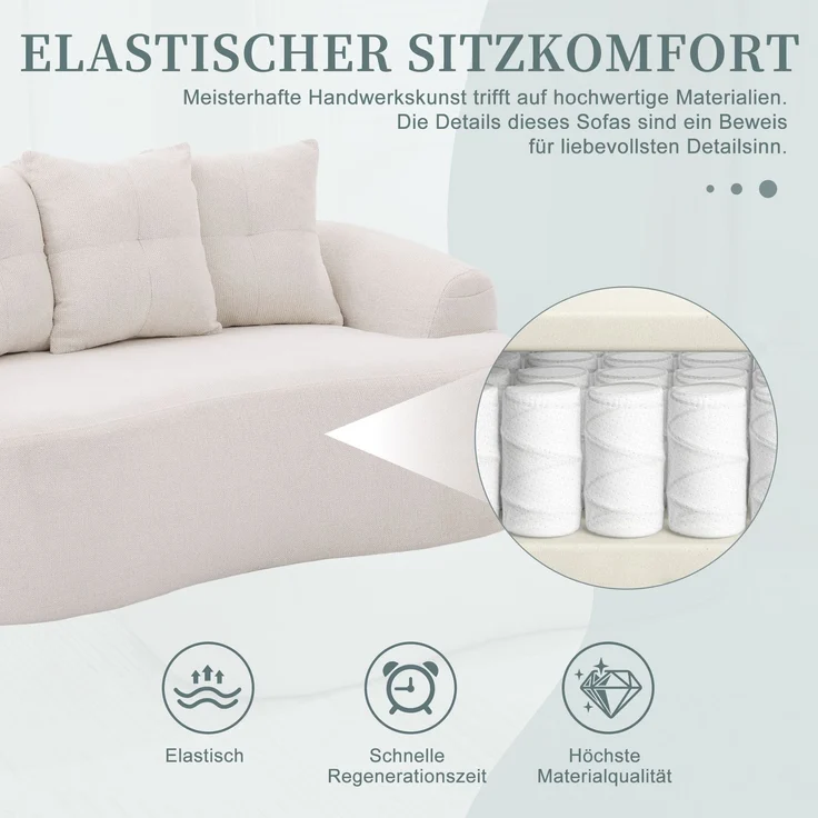 LVHOM 2-Sitzer Sofa mit 3 Kissen, Cloud Sofa mit komprimiertem Design, kein Aufbau erforderlich, Doppelsofa aus Chenille, Beige – Bild 4