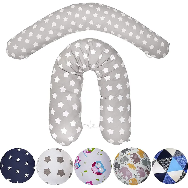 EMI&SAM Stillkissen 170cm Stillkissenbezug Ersatzbezug Bezug 11.Sterne Weiß/Grau