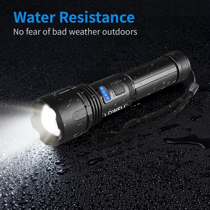 LQWELL LED Taschenlampe LED USB C Aufladbar, Extrem Helle Zoombares Taktische Taschenlampen (1-St, mit 5 Lichtmodi Einstellbare Helligkeit, Wasserdichte Flashlight), für Camping, Wandern, Outdoor, Notfäll – Bild 3