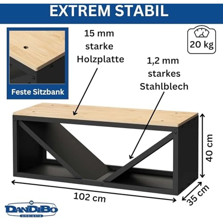 DanDiBo Kaminholzregal Innen mit Sitzbank Bank Metall Schwarz 96602 Brennholzregal Holzaufbewahrung Kaminholzständer Feuerholzregal – Bild 2