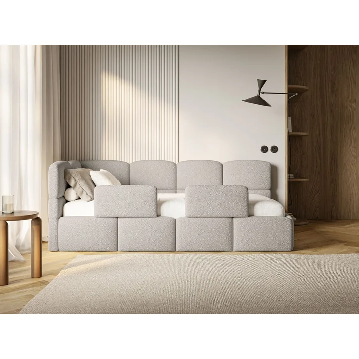 Selsey 'Cloudy' Jugendbett links, Matratze & Rausfallschutz, Bouclé Greige, 90x200 cm – Bild 2