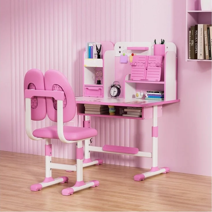 Rutaqian Kinderschreibtisch Kinderschreibtischstuhl mit Bücherständer,Höheverstellbar 65 und 71cm (Schreibtisch Mädchen ab 6 jahren, 1-St, ergonomischer Kids Schreibtisch und Stuhlset für Kinder), mit Stuhl & Schublade,Kinder Schüler Schreibtisch für J... – Bild 2