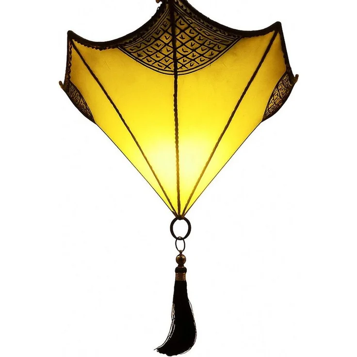 Marrakesch Orient & Mediterran Interior Pendelleuchte Deckenlampe Berfu aus Leder Beige-Gelb 50cm, Mediterrane Lederlampe, ohne Leuchtmittel, Handarbeit – Bild 5