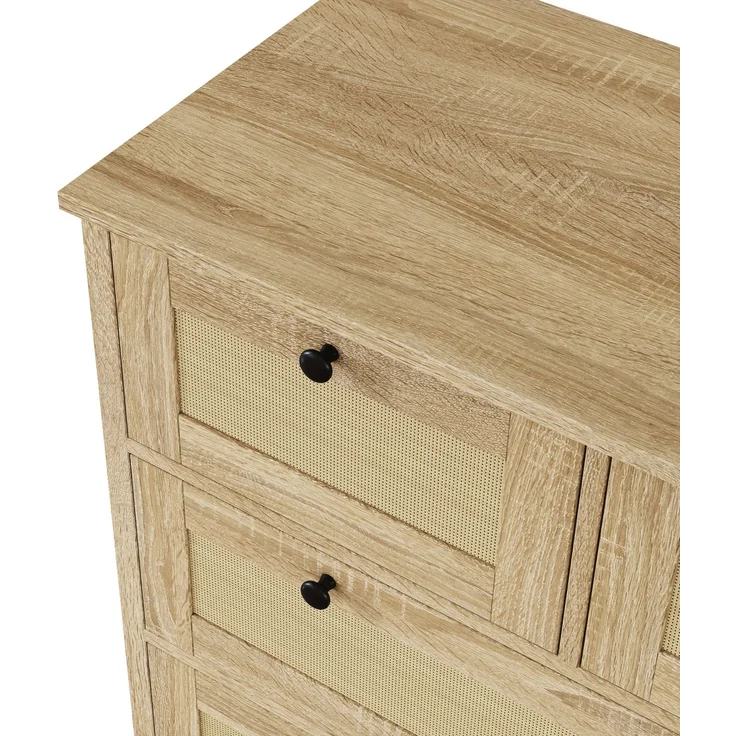 Schrank mit Rattangeflecht 80 x 40 x 80 cm, Kommode Holzfarbe, 4 Schubladen, Massivholzbeine – Bild 10