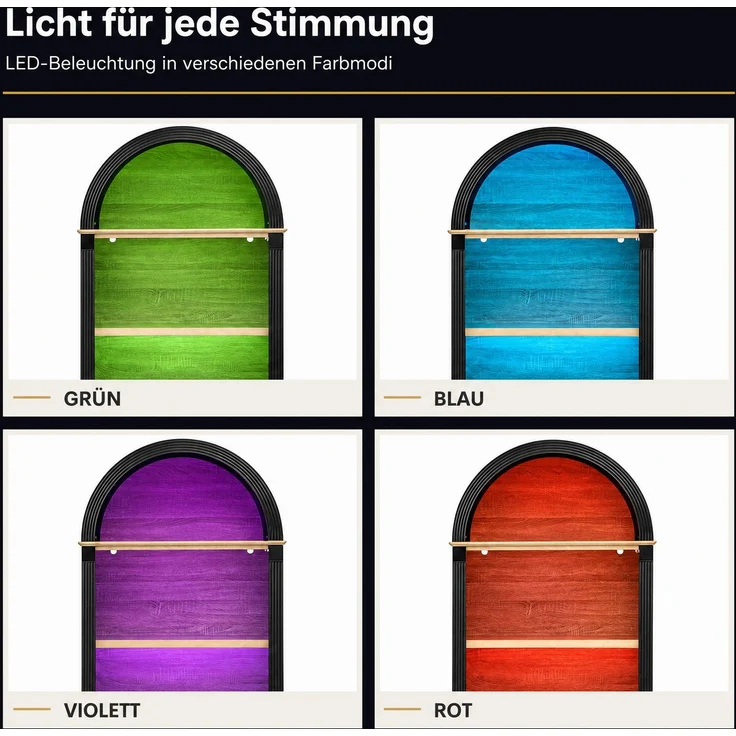 Highboard mit verstellbarer Regalböde und LED-Beleuchtung, Küchenschrank mit großem Stauraum, Ideal für Esszimmer, Wohnzimmer und Küche (Schwarz)--Schwarz--76.2x40x180cm--YOUDENOVA – Bild 7