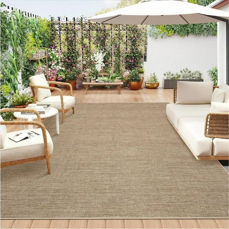 GarveeMore Teppich Moderner Flachgewebe-Teppich „Klassisches Leinen“, rechteckig, Höhe: 5 mm, waschbar, rutschfest, für Wohnzimmer/Schlafzimmer/Esszimmer