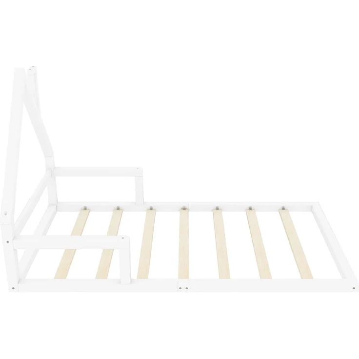 90×200 cm Kinderbett, Flachbett, Hausform, Kiefer massiv, einfache Form, Weiß, ohne Matratze – Bild 8