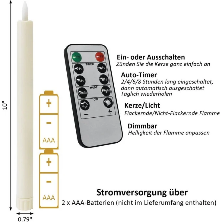 OZAVO LED-Kerze K-TZ06 6/12pcs LED Stabkerzen mit Fernbedienungs und Timer, Zwei Modi und Dimmbar, Warmweiße Flammenlose Tischkerzen Dekorative Kerzen, Timerfunktion für 2, 4, 6 und 8 Stunden – Bild 2