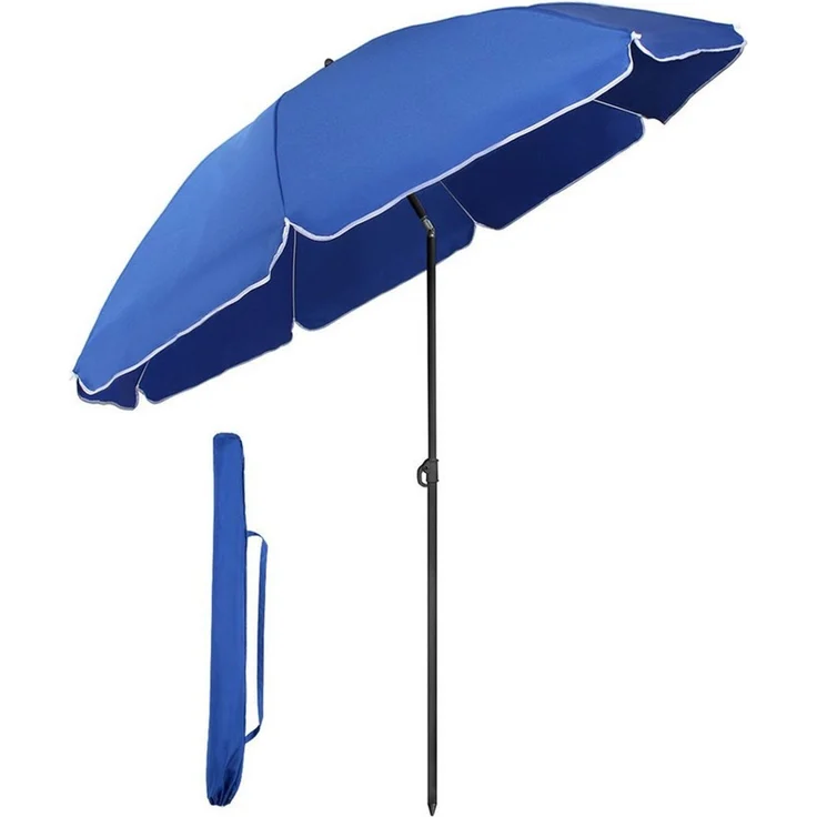 Sekey Sonnenschirm Ø 180 cm Balkonschirm Rund Strandschirm Sonnenschirm mit Schutzhülle, LxB: 180x180 cm, Neigungswinkel verstellbar, Höhe verstellbar, mit Tragetasche – Bild 1