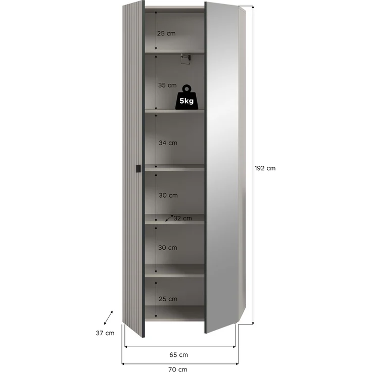 Garderobenschrank (B/H/T: 70x192x37 cm) in Kaschmir Nachbildung – Bild 4