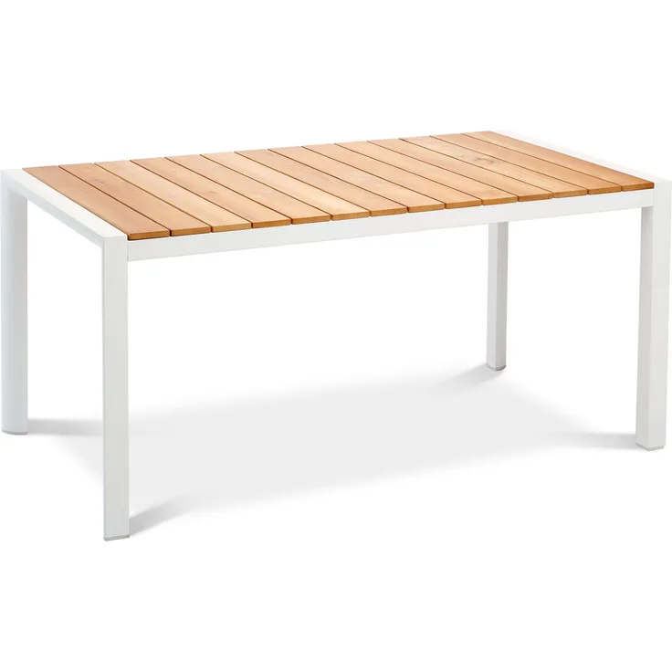 Best Freizeitmöbel Aluminium Tisch Paros 160 x 90 cm weiss/Teakholz Loungetisch