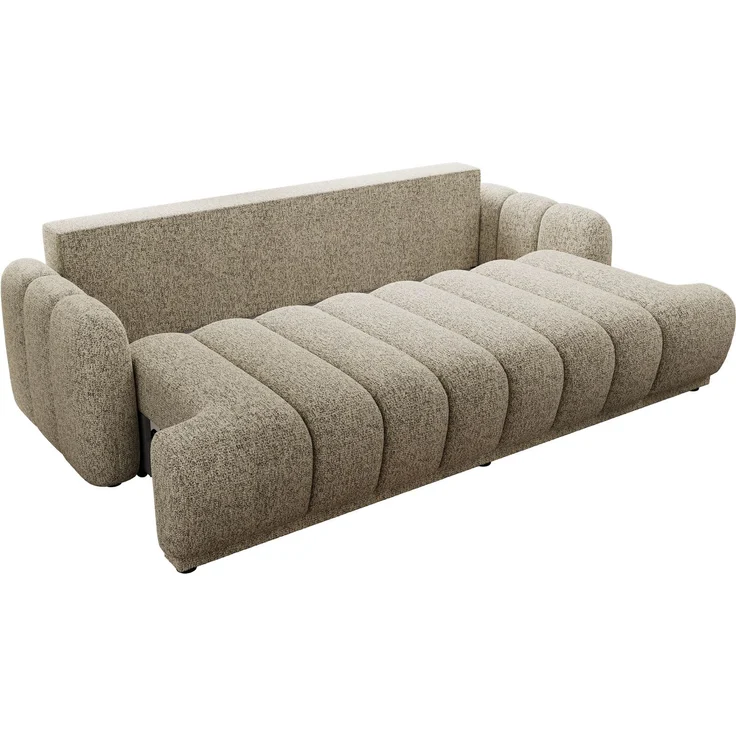 Schlafsofa ACCORDO 3-Sitzer mit Schlaffunktion, DL-Mechanismus, Wellenfederung & Massivholz, freistehend rundum bezogen - Dunkelbeige Strukture – Bild 6