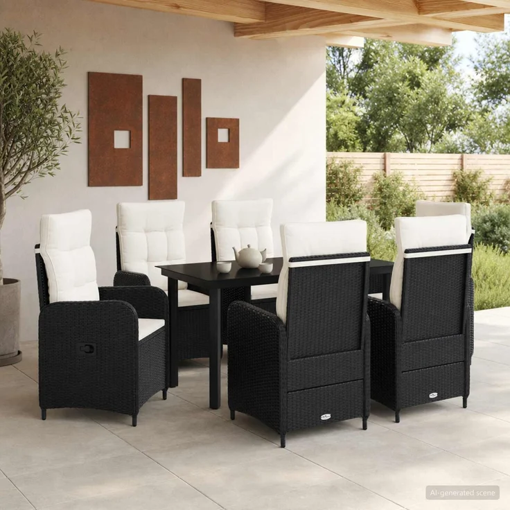 vidaXL Garten Essgruppe 7 stk. Schwarz und Cremeweiß 140 x 70 x 74 cm 3422481 – Bild 1