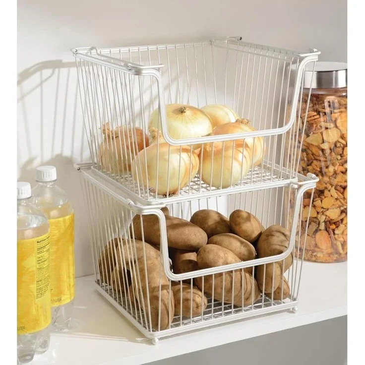 mDesign Allzweckkorb Gitterbox Aufbewahrungskorb 3er Set stapelbar Metall Weiß – Bild 7