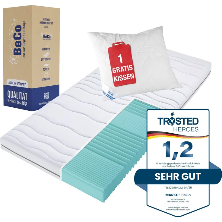 BeCo Mona Basic mit Gratis Kissen Größe 90 x 200 cm Härtegrad H3 (80 kg - 120 kg)