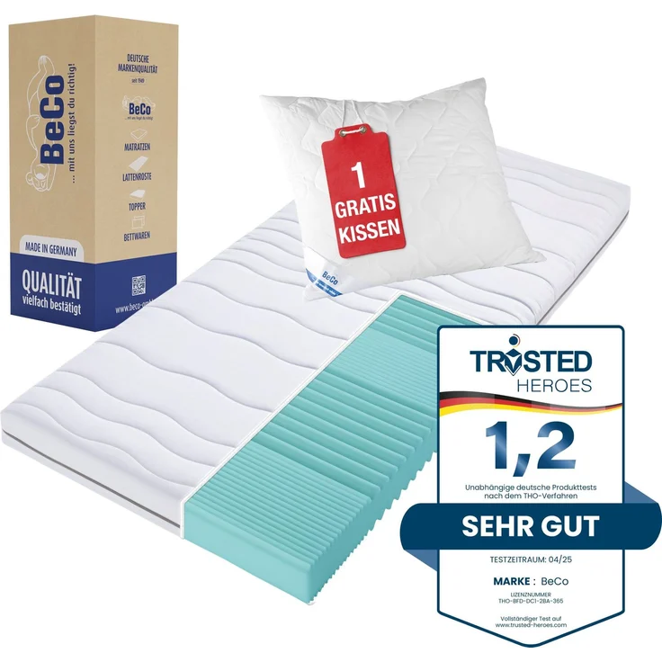 BeCo Mona Basic mit Gratis Kissen Größe 90 x 200 cm Härtegrad H3 (80 kg - 120 kg) – Bild 1