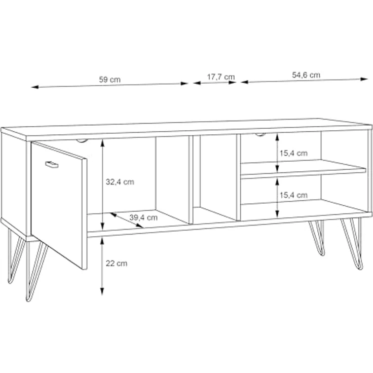 Forte NEYLE TV-Schrank 140, modernes TV-Lowboard, 1 Tür, Holzwerkstoff, Artisan Eiche Holzdekor/Schwarz, 137,8 cm breit x 58,0 cm hoch x 41,5 cm tief – Bild 8