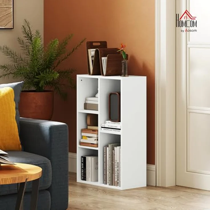 HOMCOM Bücherregal modernes Standregal mit 5 offenen Ablagefächern, freistehendes Ausstellungsregal 1-tlg, 50 x 24 x 80 cm, Weiß – Bild 3