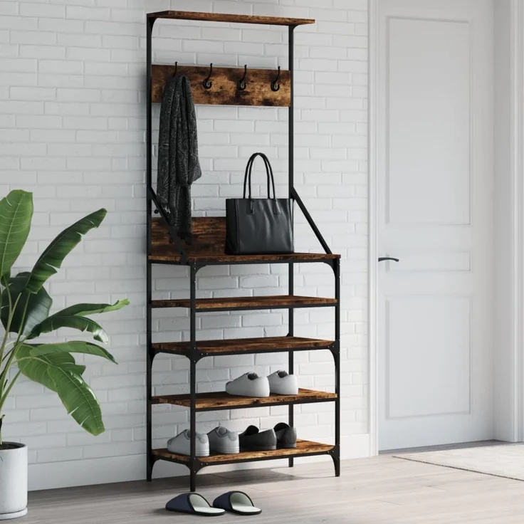 vidaXL Kleiderständer mit Schuhablage Räuchereiche 70x34x184 cm 837874 – Bild 1