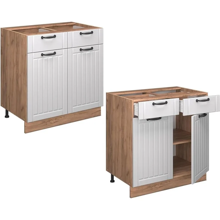 Küchenunterschrank Fame-Line Weiß Landhaus 80 cm , AP Eiche Vicco – Bild 6