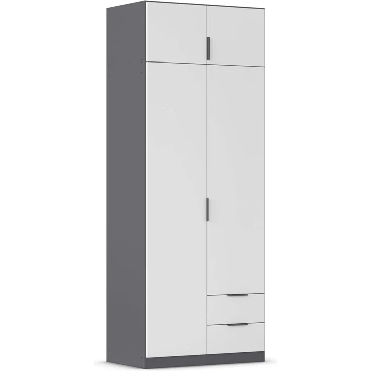 Rauch Möbel Lagoa, Kleiderschrank, Garderobe für Schlafzimmer, Kinderzimmer, Jugendzimmer 4-türig, 2 Schubladen, Farbe Weiß /Grau metallic, Schwarz, Breite 91 – Bild 1