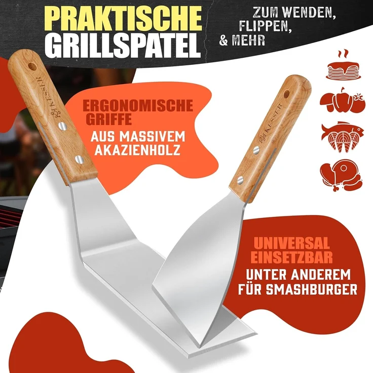 KESSER® Grillplatte Plancha aus Edelstahl 40x30cm rostfrei mit Fettablauf, hitzebeständig bis 800°C & Spülmaschinenfest für Gas & Holzkohlegrill inkl. 2 Spatel, Grillschürze, Grillmatte & Rezeptbuch Weiß, Plancha – Bild 6