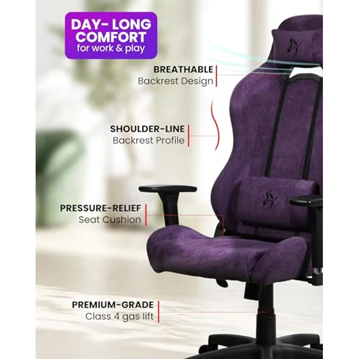 Arozzi Torretta Soft Fabric Gaming-Stuhl, Lila Lila – Bild 6