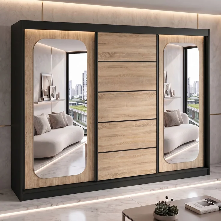 BELANO Schwebetürenschrank 200 cm mit Spiegel – Kleiderschrank mit Schiebetüren, Innenausstattung: Premium – Bild 2