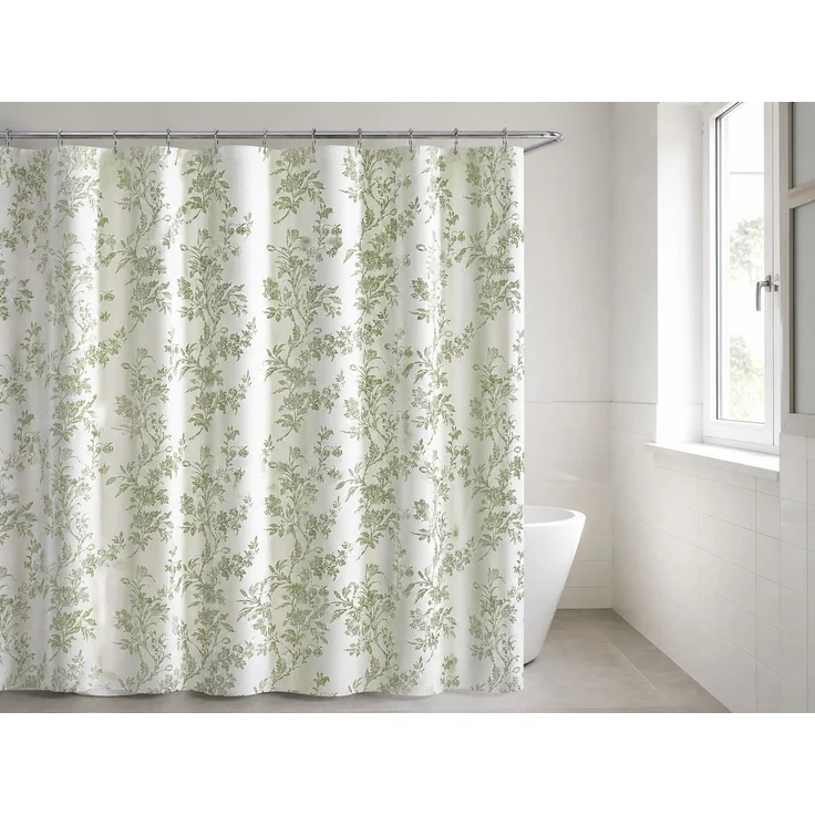 Wasserdichter Duschvorhang mit Blumenprint für Badezimmer Grün, 240x180 cm – Bild 2
