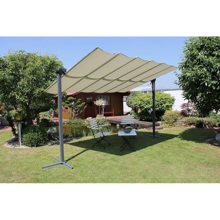 LECO Sonnendach WAVED, faltbar, Polyester lichtgrau, Aluminium- und Stahlrohrgestell anthrazit, 4x2,5 m – Bild 3
