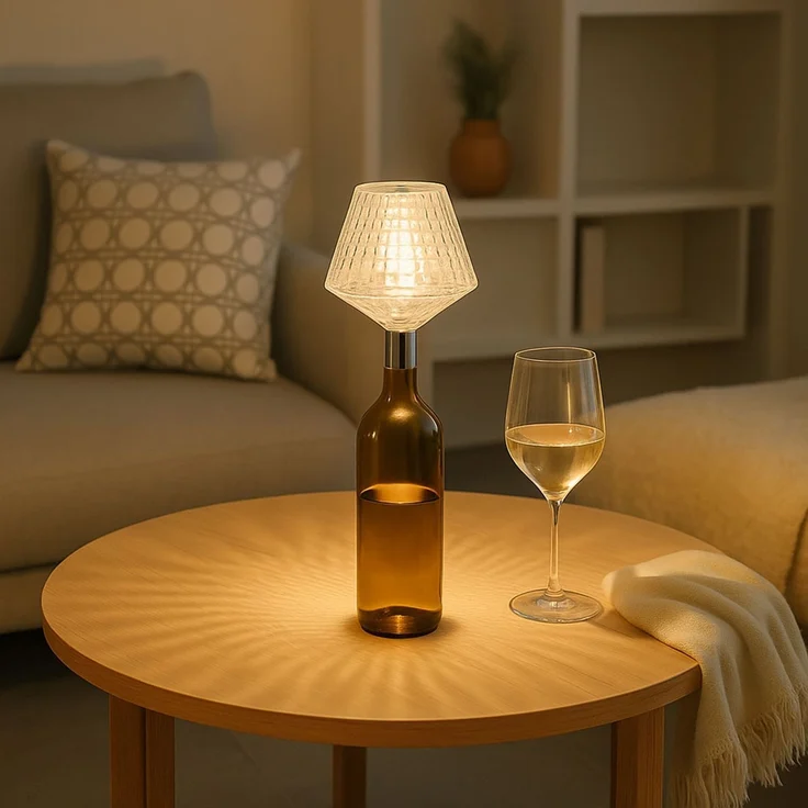 LED Flaschenaufsatz, Kristalleffekt, Touchdimmer, verchromt – Bild 3