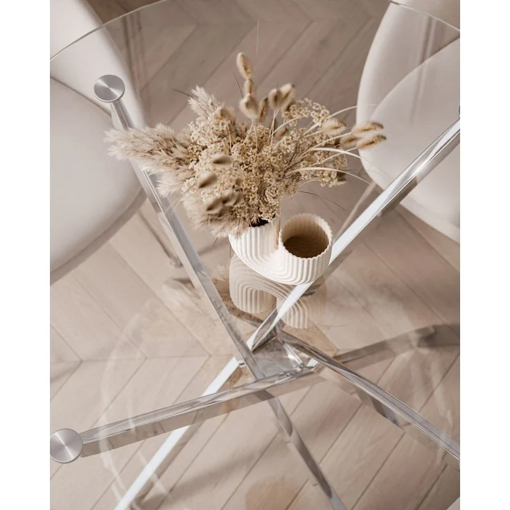 Lookway Esstisch BEIRA runde Platte, 90 cm aus Glas ohne Stühle (1 Tisch), Durchmesser: ø 90 cm – Bild 3