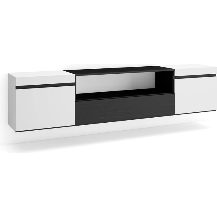 Skraut Home | TV-Schrank, Lowboard | für Wohnzimmer und Esszimmer | 200 x 45 x 35 cm | Für TV-Geräte bis zu 80" | Hängend | Moderner Stil | Weiß und Schwarz – Bild 1