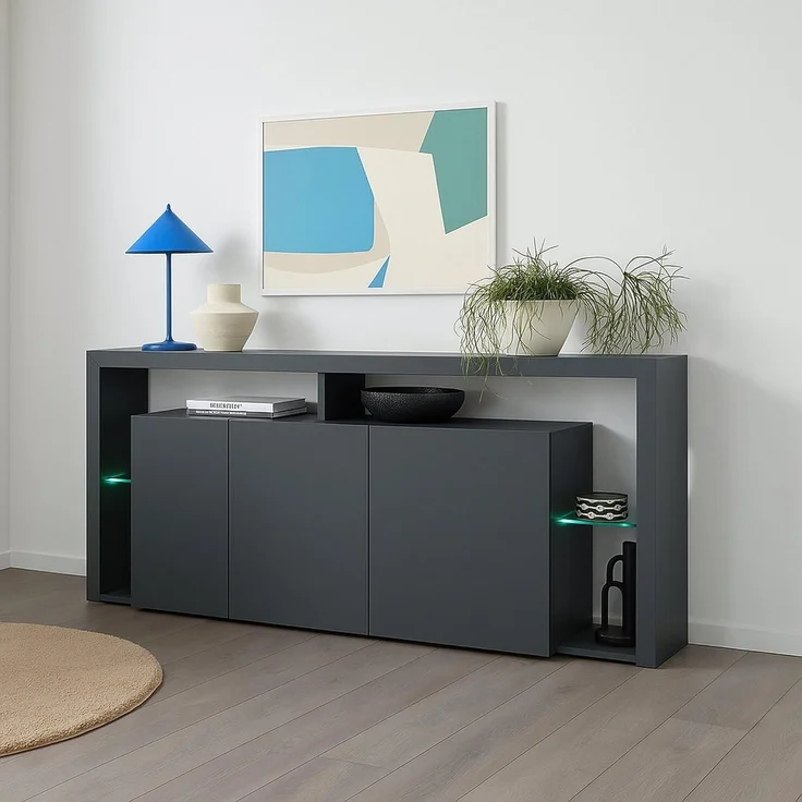 Dmora - Kommode Willer, 3-türiges Wohnzimmer-Buffet, Wohnzimmer-Kommode, modernes Kommode, 100% Made in Italy, 200 x 40 x 80 cm, Anthrazit