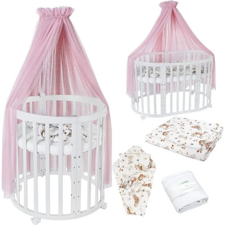 Waldin Babybett Mobiles Babybett OWAL aus Holz 7in1 mit Matratze, mitwachsend – Bild 4