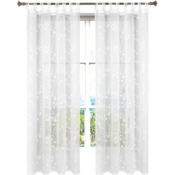 Woltu Gardine (2 St), halbtransparent, Blumen Stickerei mit Schlaufen Leinen Optik – Bild 6