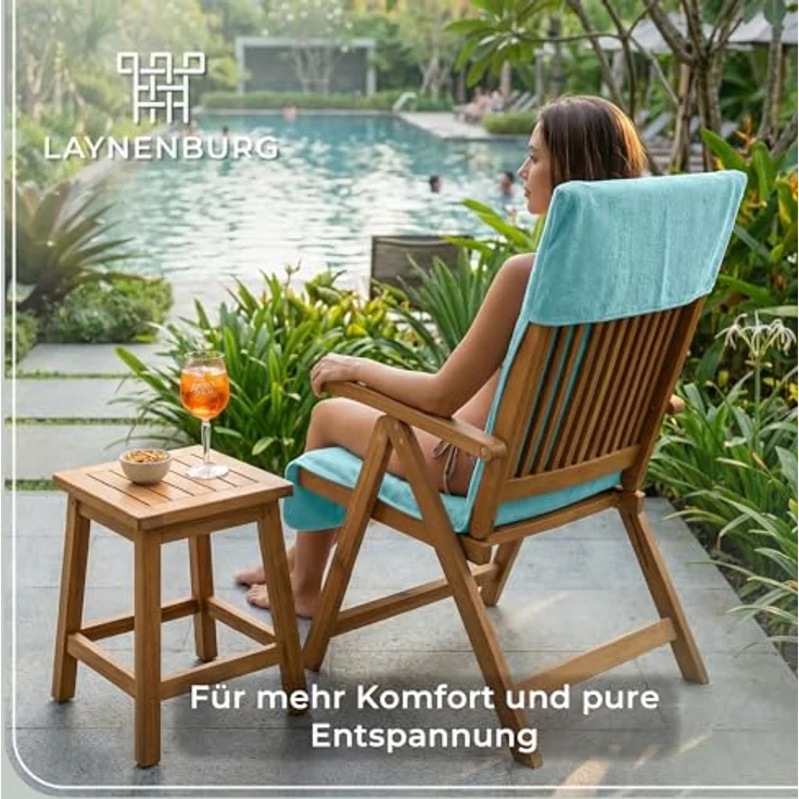 Laynenburg Handtuch Frottee Schonbezug Gartenstuhl, Baumwolle (2-St), Handtuch-Bezug Hochlehner - Stuhl-Bezug mit Umschlag für Campingstuhl – Bild 8