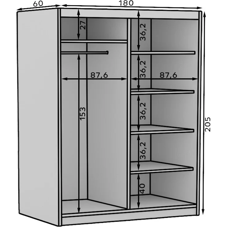Schiebetürenschrank Schrank FABO in Weiß matt- Artisan Eiche 180x205x60 cm – Bild 3