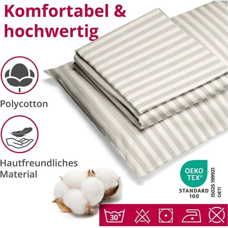 DecoHomeTextil Heimtextilmanufaktur Bettwäsche Set Bettgarnitur mit Reißverschluss Polycotton Streifen – Bild 3