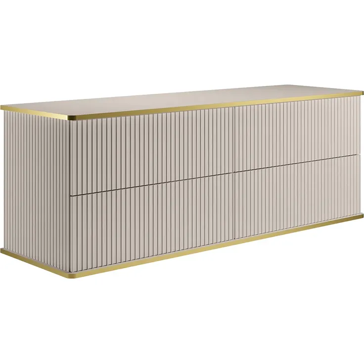 Vente-unique - Waschbeckenunterschrank hängend mit Rillendekor und Goldborte, 4 Schubladen - Beige - 150 cm KELIZA