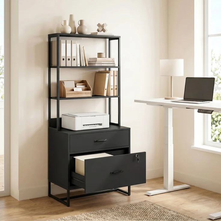 MELAYR, Aktenschrank mit Schubladen, 70 x 40 x 157 cm, Schwarz – Bild 4
