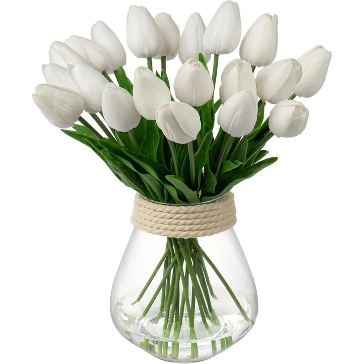 10 Stück Künstliche Tulpen Blumenstrauß Real-Touch Weiß für Dekoration – Bild 1