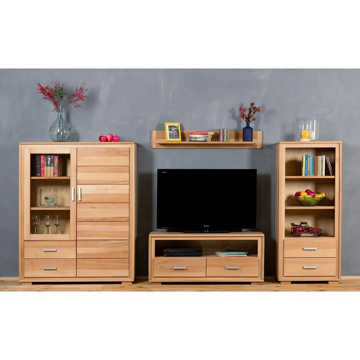 Woodline Regal 139 cm, 2 Schubladen, Kernbuche Massivholz geölt, Genf Natur, Auszug ohne Softclose 61x40x139 cm – Bild 5
