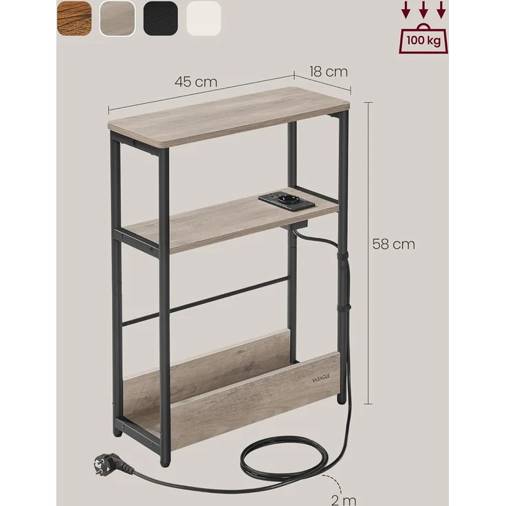 VASAGLE Beistelltisch schmal, Nachttisch mit Ladefunktion, Couchtisch klein, 3 Ablagen, Zeitschriftenhalter, für Wohnzimmer, Schlafzimmer, Arbeitszimmer, Greige meliert-tintenschwarz LET335K05 – Bild 3