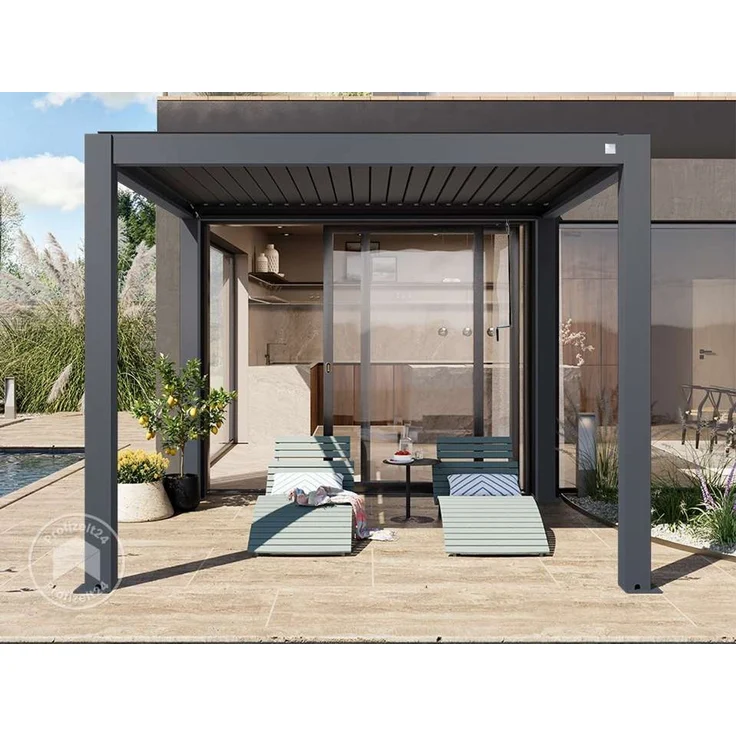 PRIMEYARD Pergola 3x3 m Aluminium Pfosten mit Lamellendach aus Aluminium anthrazitfarbeneTerrassenüberdachung – Bild 3